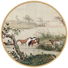 圆形山水画圆形水墨画圆形装饰画