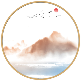 圆形山水画圆形水墨画圆形装饰画