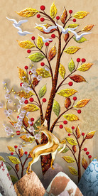 麋鹿发财树玄关背景墙