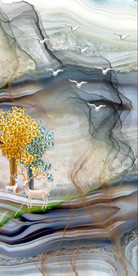 飘带麋鹿大理石玄关背景墙