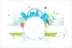 圆形彩虹城市剪影绿色都市