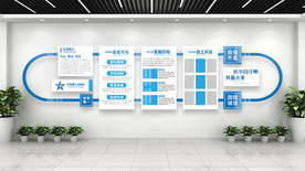 蓝色公司企业文化墙宣传栏