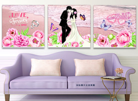 爱相随花海情侣唯美无框画