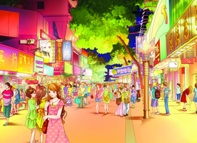 手绘珠海美景湾仔美景素材