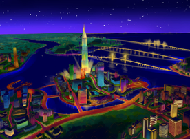 手绘横琴夜景 珠海美景素材