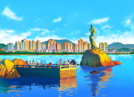 手绘珠海美景珠海渔女素描美景