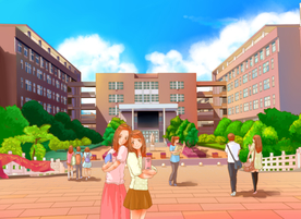 手绘中国药科大学教学楼素材