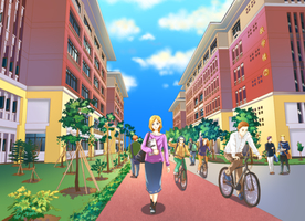 手绘中山大学教学楼素材美景