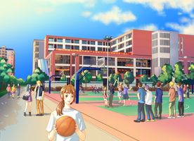 手绘中山大学 重点名牌篮球场