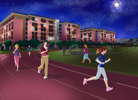 手绘中山大学 重点名牌足球场