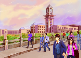 手绘文波楼实拍手画素材美景