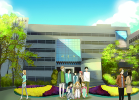 手绘城市素材武汉图书馆美景