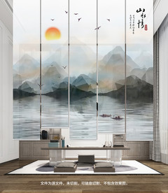 新中式山水卷帘