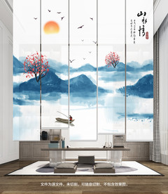 新中式山水卷帘