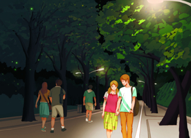 武汉理工大学东院林荫手绘素材