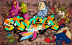 欧美个性砖墙涂鸦街舞工装背景墙