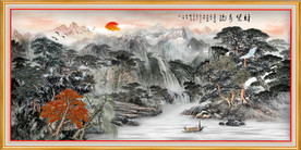 原创水墨山水流水生财装饰画