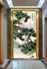原创玄关仙鹤松树松鹤延年装饰画