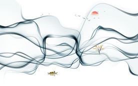 线条水墨山水画