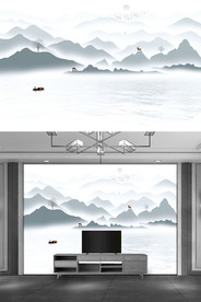 新中式现代简约山水麋鹿轻舟太