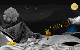 高清 麋鹿灰色山水 TIF分层