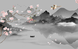 简约中式灰色山水 TIF分层