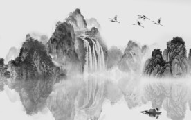 大厅山水画灰色画 TIF分层