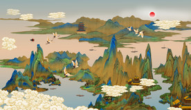 青山绿水背景山水画