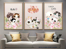 可爱大眼萌猫咪花朵无框画