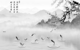 奢华中式灰色山水 TIF分层