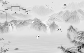 徽派 中式灰色山水 TIF分层