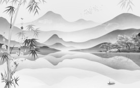 高档中式灰色山水 TIF分层