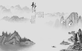高清 山水画灰色画 TIF分层