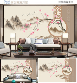 中式花鸟山水背景墙设计