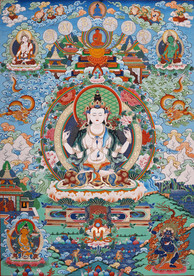 四臂观音 唐卡 藏传佛教