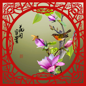 原创玉兰花鸟花开富贵装饰画