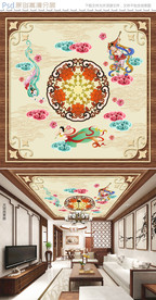 中式敦煌飞天仿木雕天顶设计