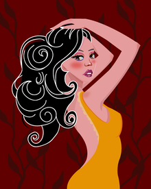 女人用手摸头发插画