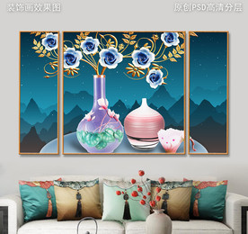 富贵花瓶新中式客厅装饰画