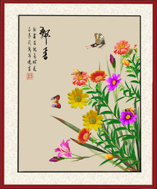 原创菊花鸢尾花装饰画壁画