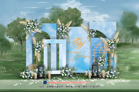 蓝色户外婚礼迎宾区