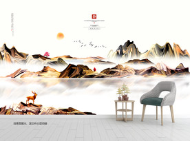 新中式 手绘山水插画