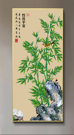 原创玄关竹子花鸟竹报平安装饰画