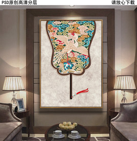 宫廷古风扇子新中式玄关画