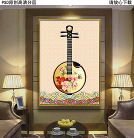 宫廷古琴新中式玄关画