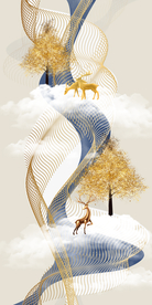 现代抽像糜鹿玄关装饰画