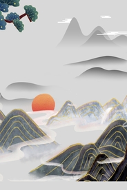 山水云雾太阳装饰画背景墙