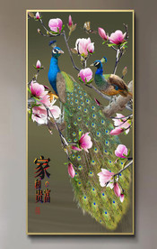 原创玄关孔雀玉兰装饰画