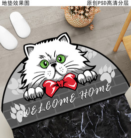 可爱卡通猫半圆形入户地垫
