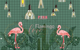 墨绿色北欧简约火烈鸟电视背景墙